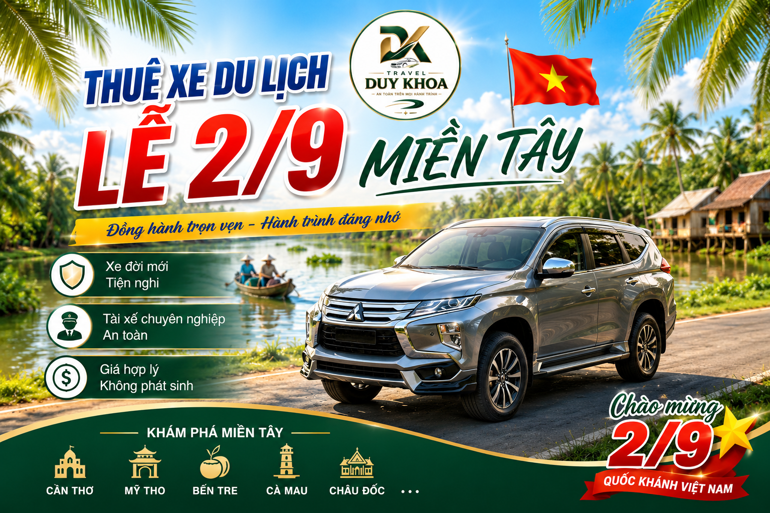 Thuê xe du lịch lễ 2/9 miền Tây